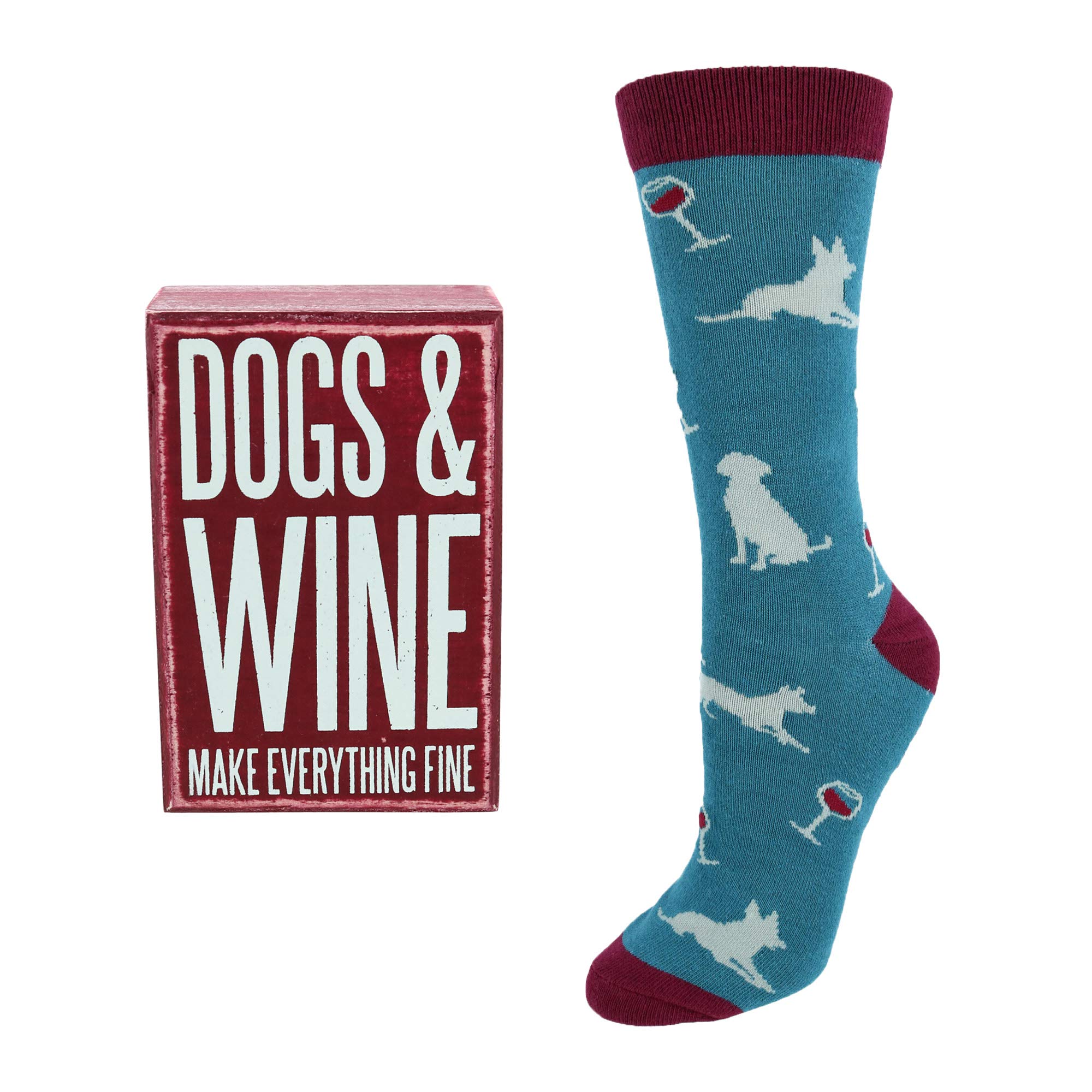Coffret chien et vin panneau et chaussettes taille unique pour un cadeau homme réussi
