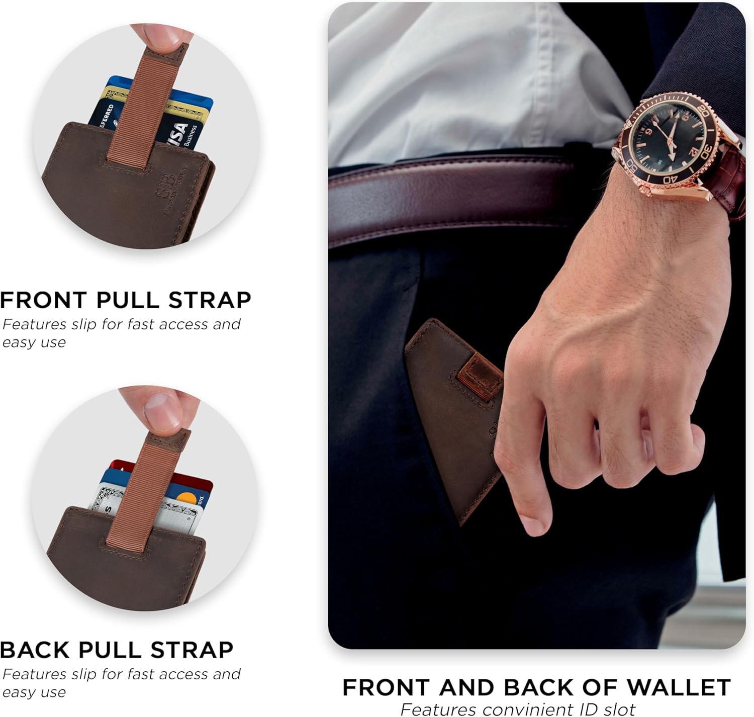 SERMAN BRANDS AirTag Wallet - RFID Blocking Mens Minimalist Money Clip Wallet for Airtag - Full Grain Leather - Slim Bifold. Front Pocket Air tag Wallets for men. Gift - Image 5