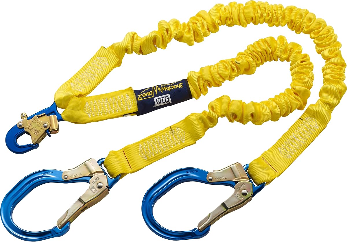 3M DBI-SALA 6' Shockwave2 1 1516" Polyester Tubular Web Twin-Leg Tie-Off Shock-Absorbing Lanyard With Snap Hook And Aluminum Rebar Hooks On Leg Ends