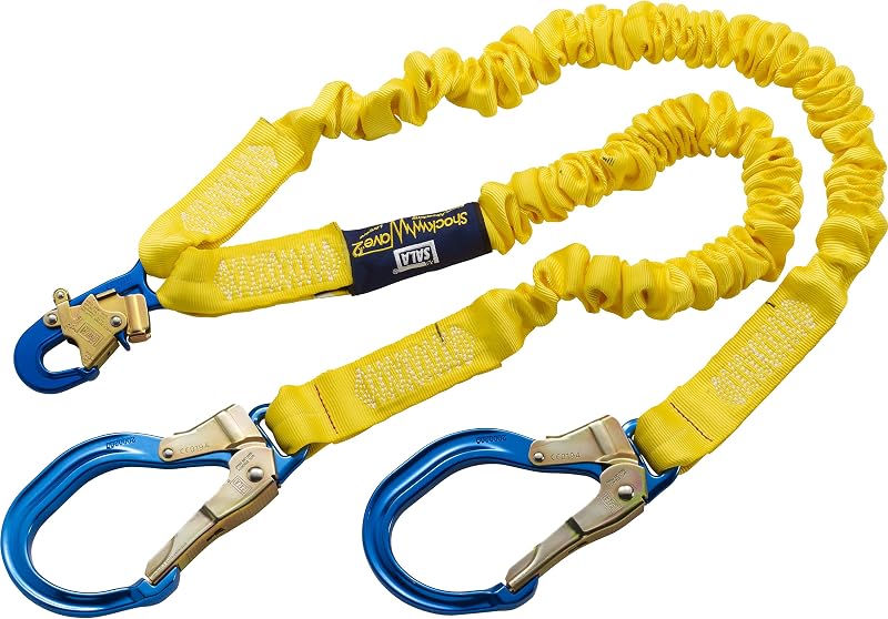3M DBI-SALA 6' Shockwave2 1 1516" Polyester Tubular Web Twin-Leg Tie-Off Shock-Absorbing Lanyard With Snap Hook And Aluminum Rebar Hooks On Leg Ends
