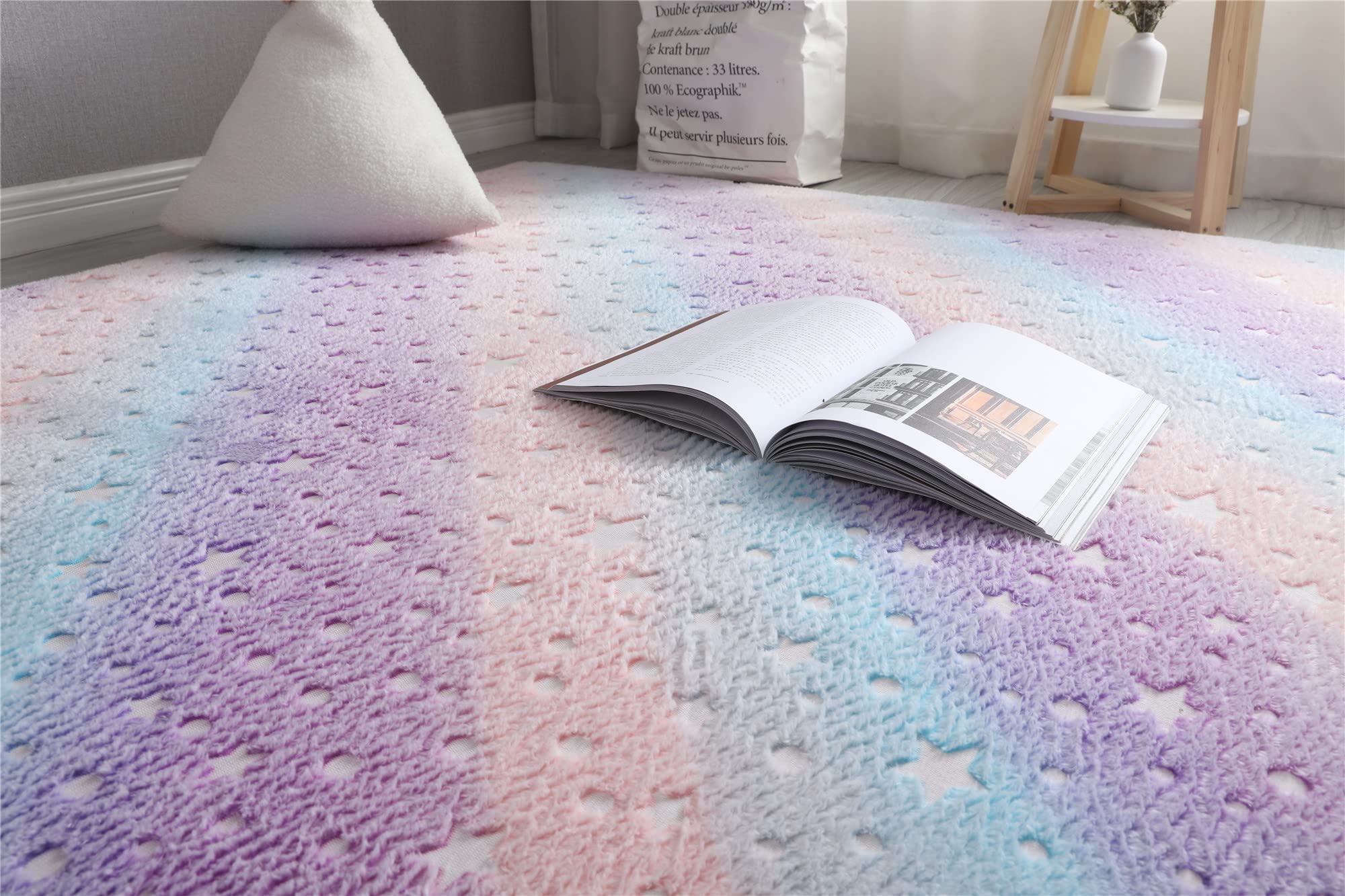 Tappeto luminoso fosforescente, per bambini, antiscivolo, per camera da letto e salotto, arcobaleno scuro colorato, 200 x 120 cm
