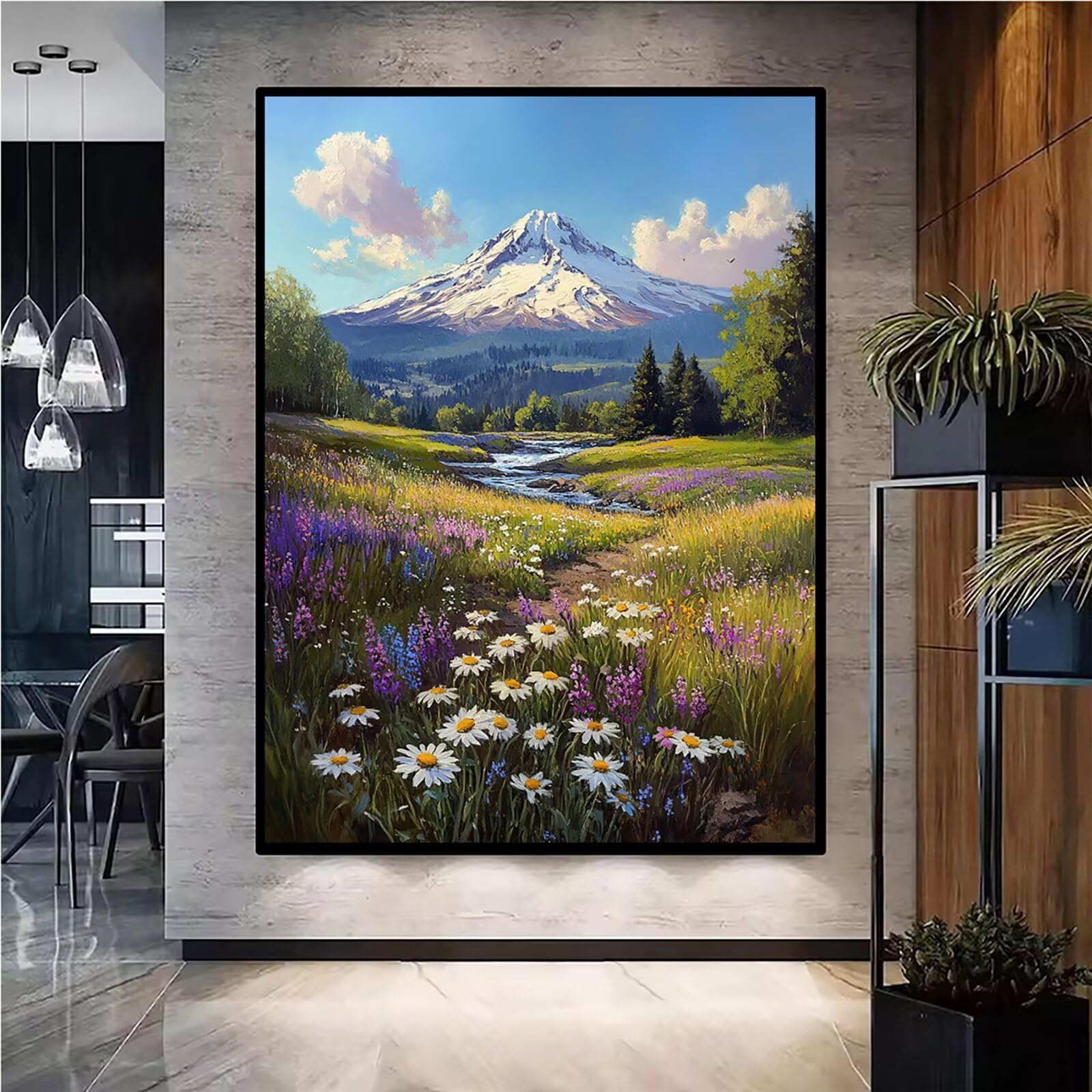 Diamond Painting Kit Completo, Diamond Painting Montagna Innevata, 5D Pittura Diamante Kit Manualidades Adultos DIY Diamantini Crystal Art Disegni Ricamo a Punto Croce Artigianale,60x90cm Fiori j0-588