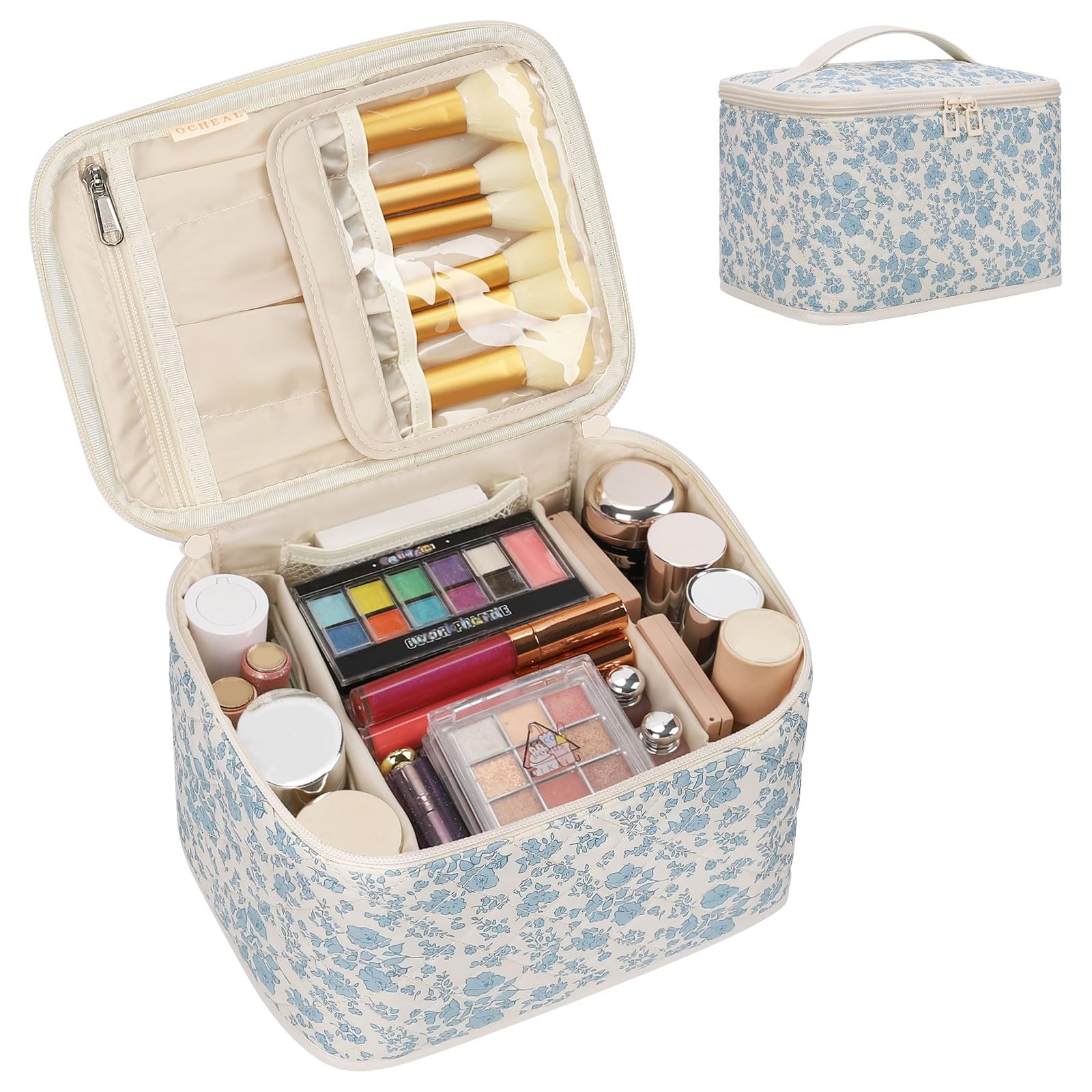 OCHEAL Travel Makeup Bag, Cosmetic Bags for Women Makeup Case Organizer Large Capacity Travel Toiletry Bag Storage Bags with Divider and Handle for