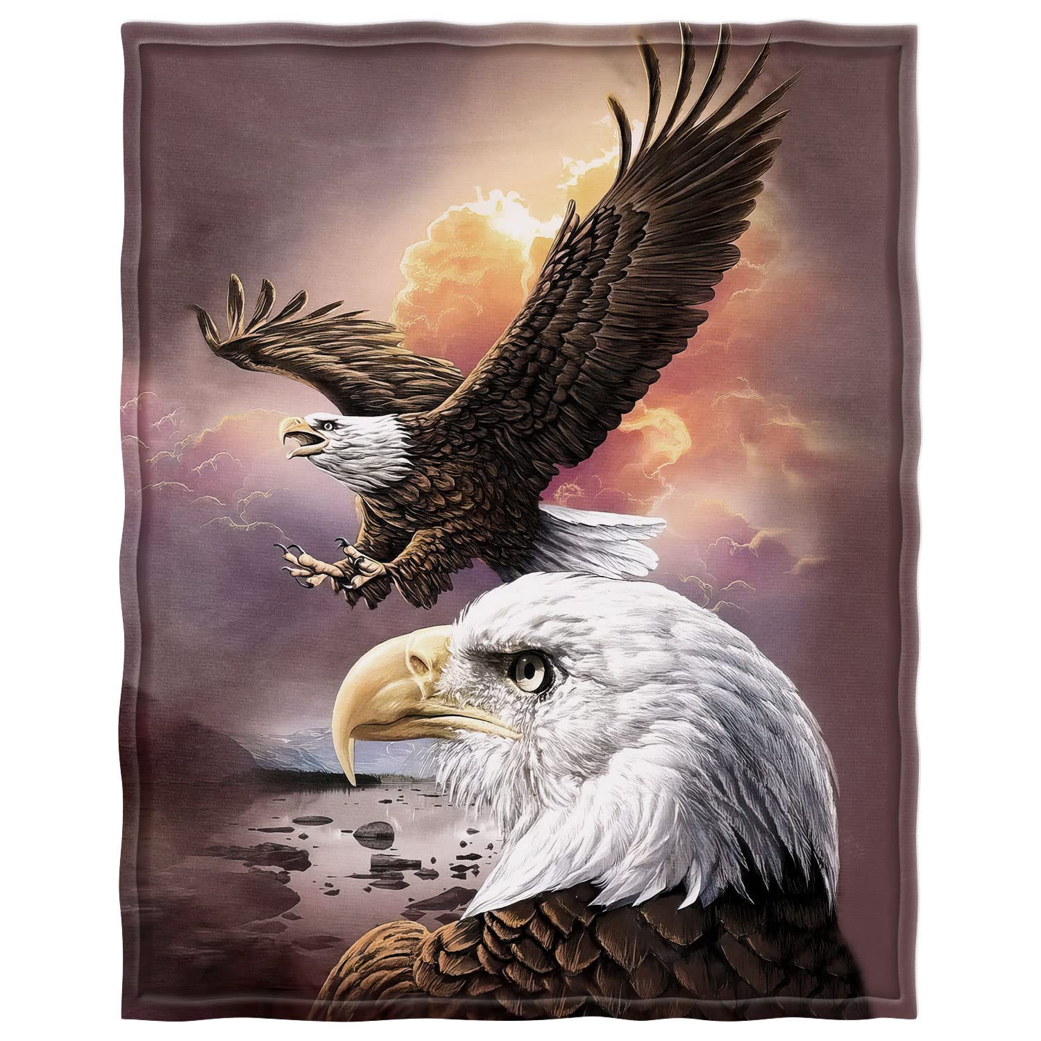 Zomer High-Quality Blanket 150 x 200 cm Microfibre Blanket as Bedspread Couch Blanket with Clouds and Eagle Motif