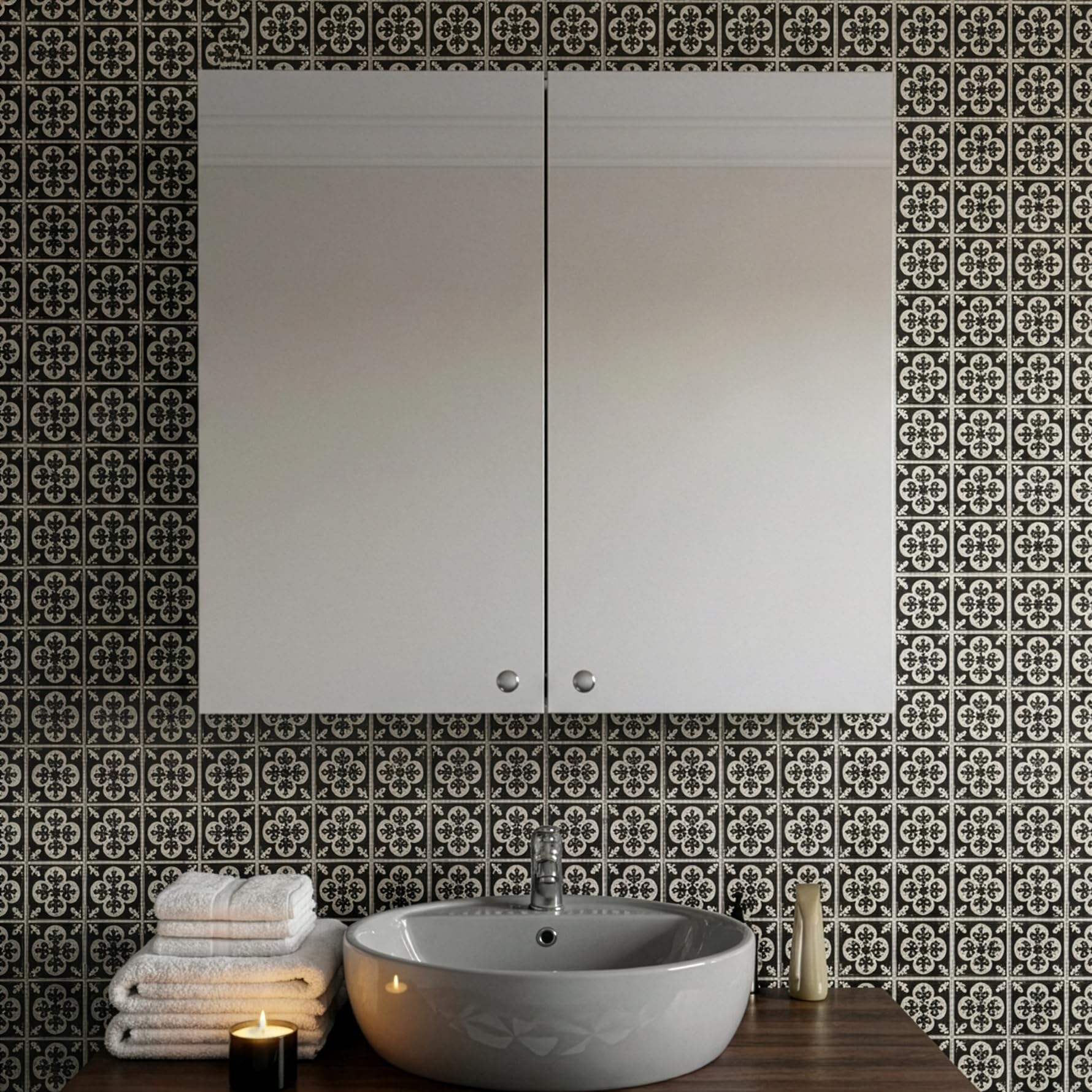 Croydex Carra Bathroom Wall Cabinet - White Steel Bathroom Mirror Cabinet with One Fixed Shelf, Double Mirrored Doors and Fully Assembled (50x45cm)