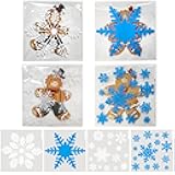 QOIUSO 200 Pcs 4x4 Inch Christmas Cookie Bags – 4 Snowflake Designs Self-Adhesive Cellophane Treat Bags for Cookies, Candies, Holiday Goodies, Party Favors, and Gift Giving