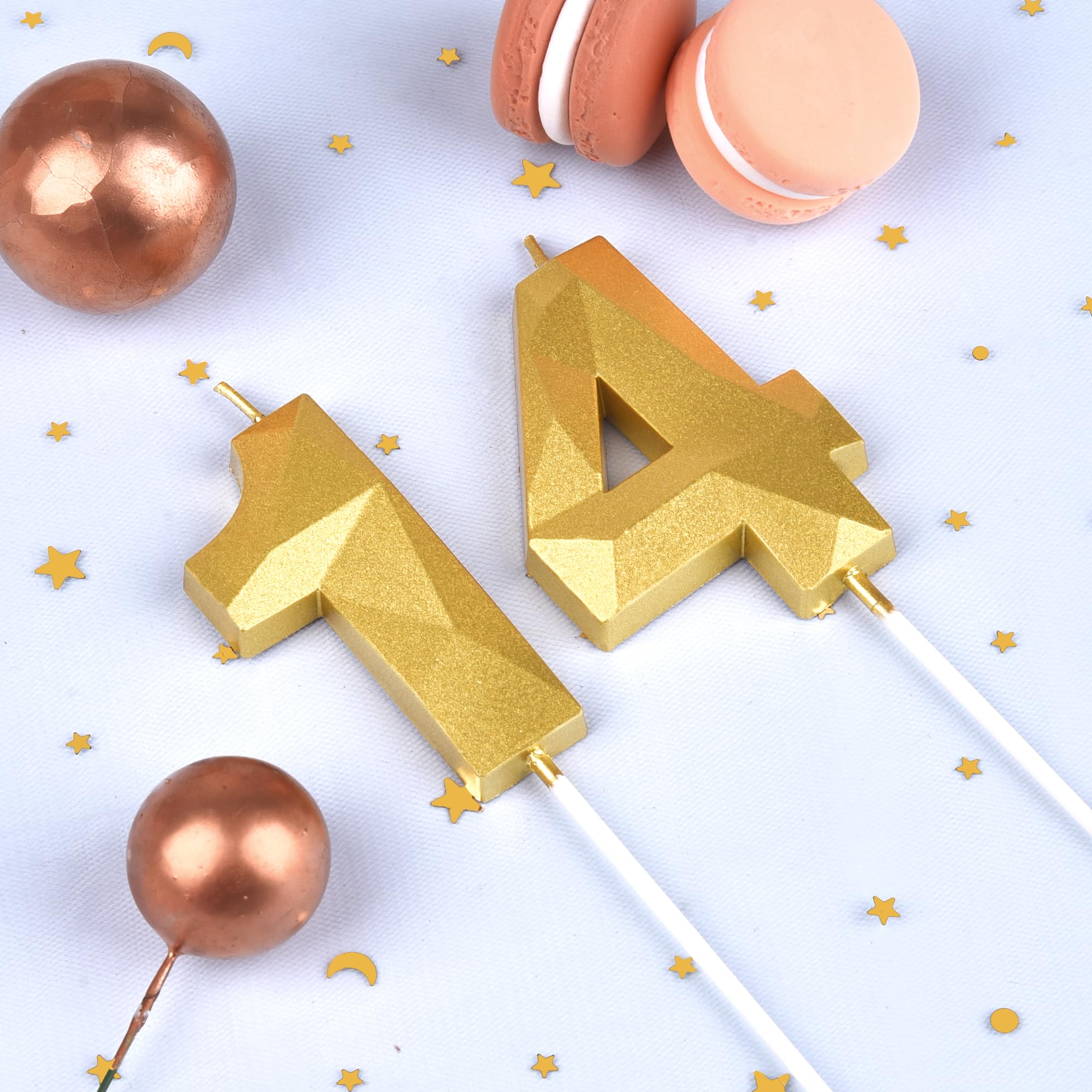 Velas de cumpleaños de 2.76 pulgadas de cristal dorado con número 14, 41, velas de números dorados, velas con números de pastel, celebración de fiesta
