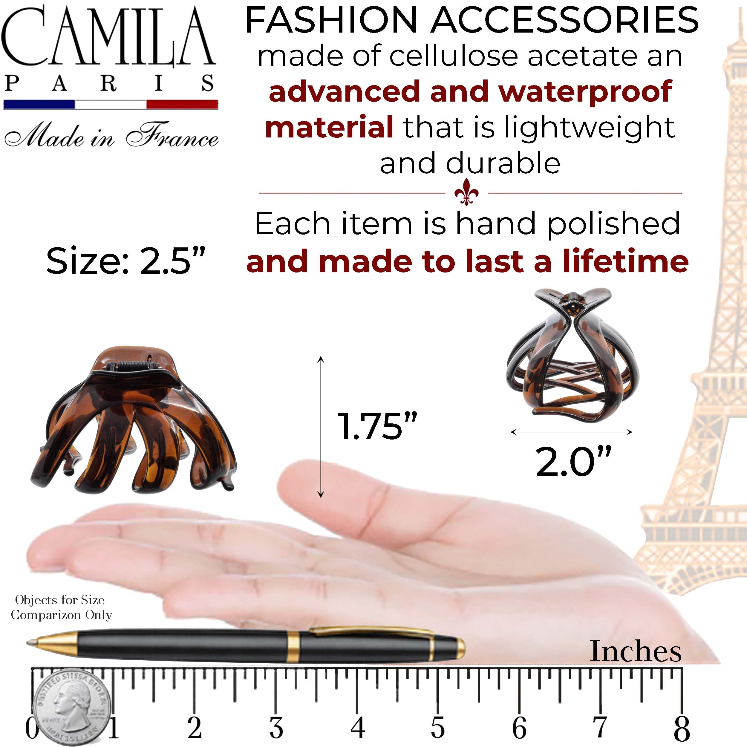 Camila AD704 Camila Paris - Horquillas para el pelo para mujer, pulpo, chicas, accesorios para el pelo duraderos para mujeres, hechas en Francia, AD704., 6 cm, Tortoise, 1 uds. por paquete, 1.00[set de ]