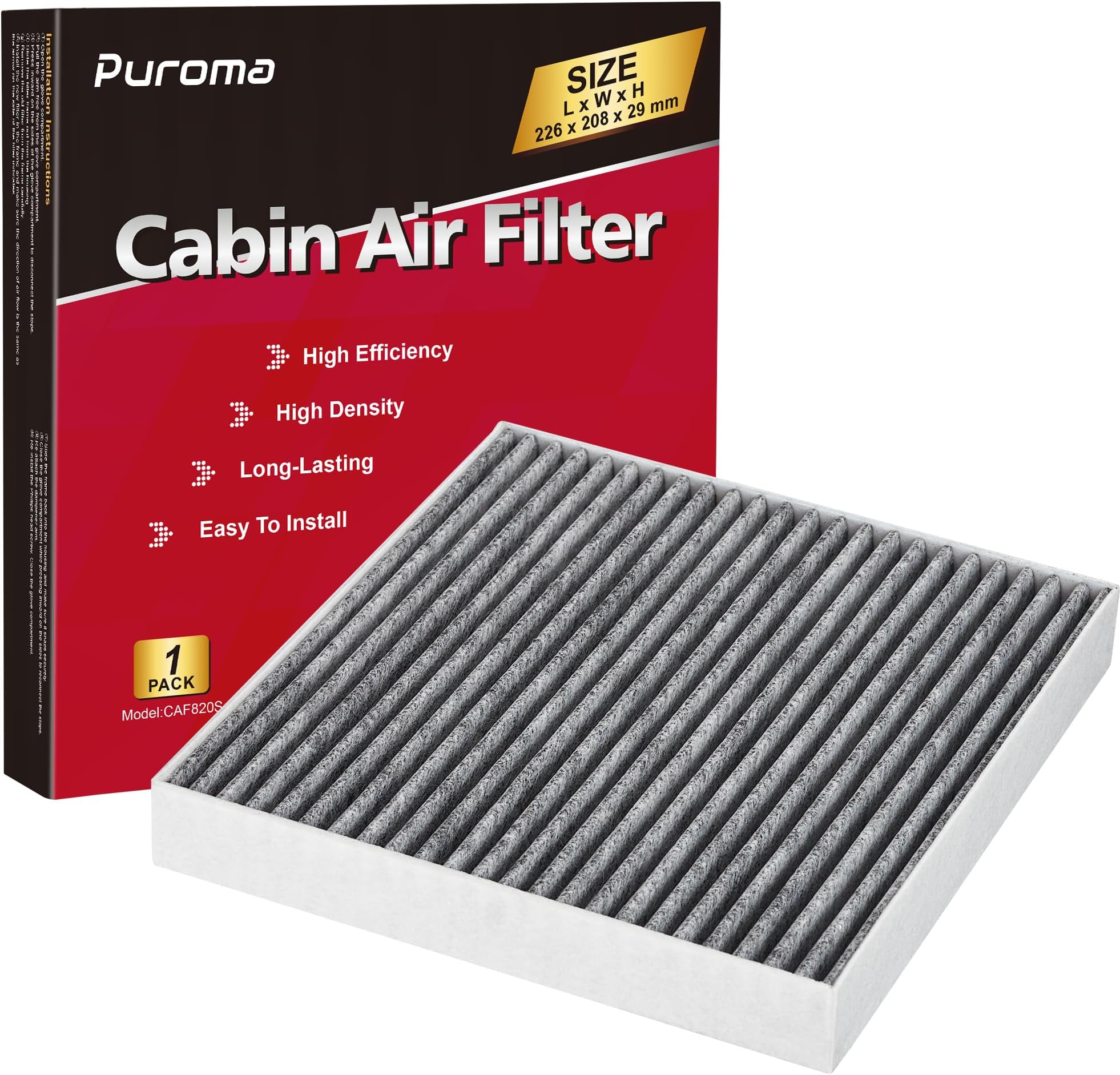 Puroma Cabin Air Filter with Activated Carbon, Compatible