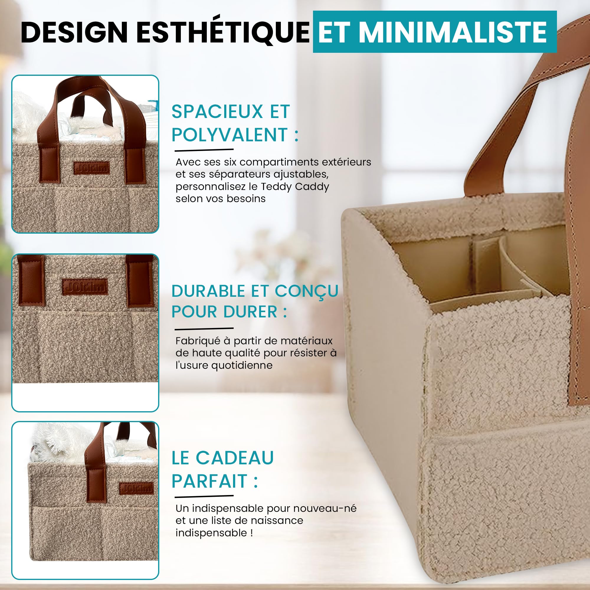 Panier à couches bébé en feutre boho – Grand organisateur portable pour nursery, maternité et voyages – Poches latérales et rangements pratiques (Beige)