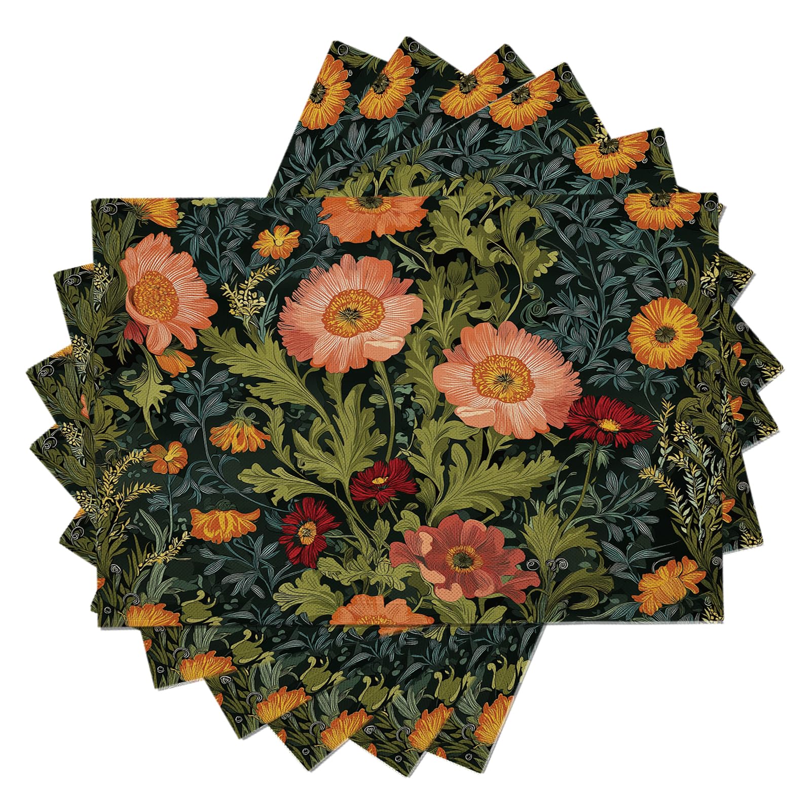 Set di 8 Tovagliette Americane Lavabili Cotone Lino Fiori Squisiti - Tovaglietta Americana Stoffa Resistenti al Calore Durevole Margherita Rampicante- per Colazione Pranzo