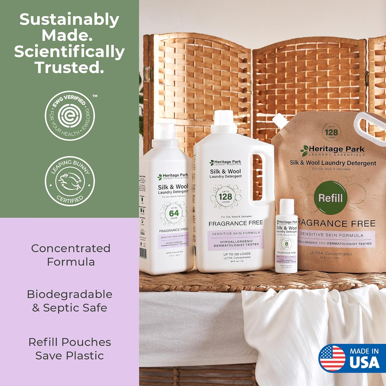 Heritage Park Silk & Wool Fragrance Free, Hypoallergenic, pH-Neutral Laundry Detergent – Dermatologist-tested, Sensitive Skin-Friendly, Enzyme-Free, Concentrated Up to 64 loads (32 fl oz) - Image 7