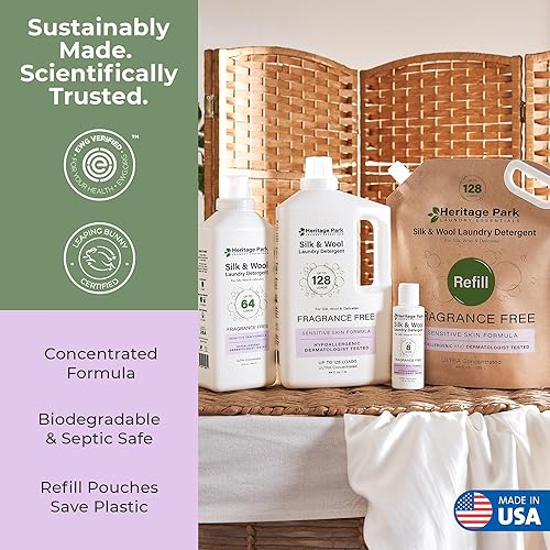 Miniatura 7 de Heritage Park - Detergente para ropa de seda y lana, sin fragancia, hipoalergénico, pH neutro, probado por dermatólogos, sensible a la piel, sin