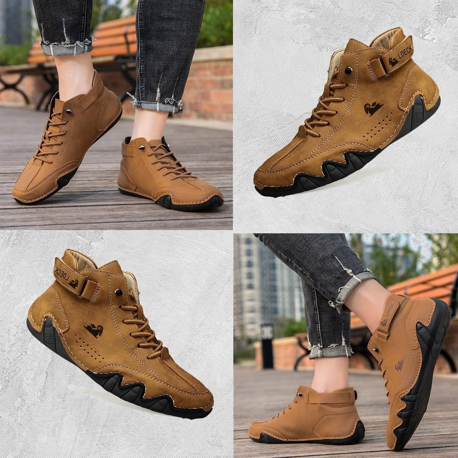 Stivali Alti in Pelle Scamosciata Italiani Fatti a Mano Scarpe Beck da Uomo Sneakers Casual in Pelle Scamosciata Impermeabili Stivaletti a Piedi Nudi Traspiranti Antiscivolo(Marrone,43 EU)
