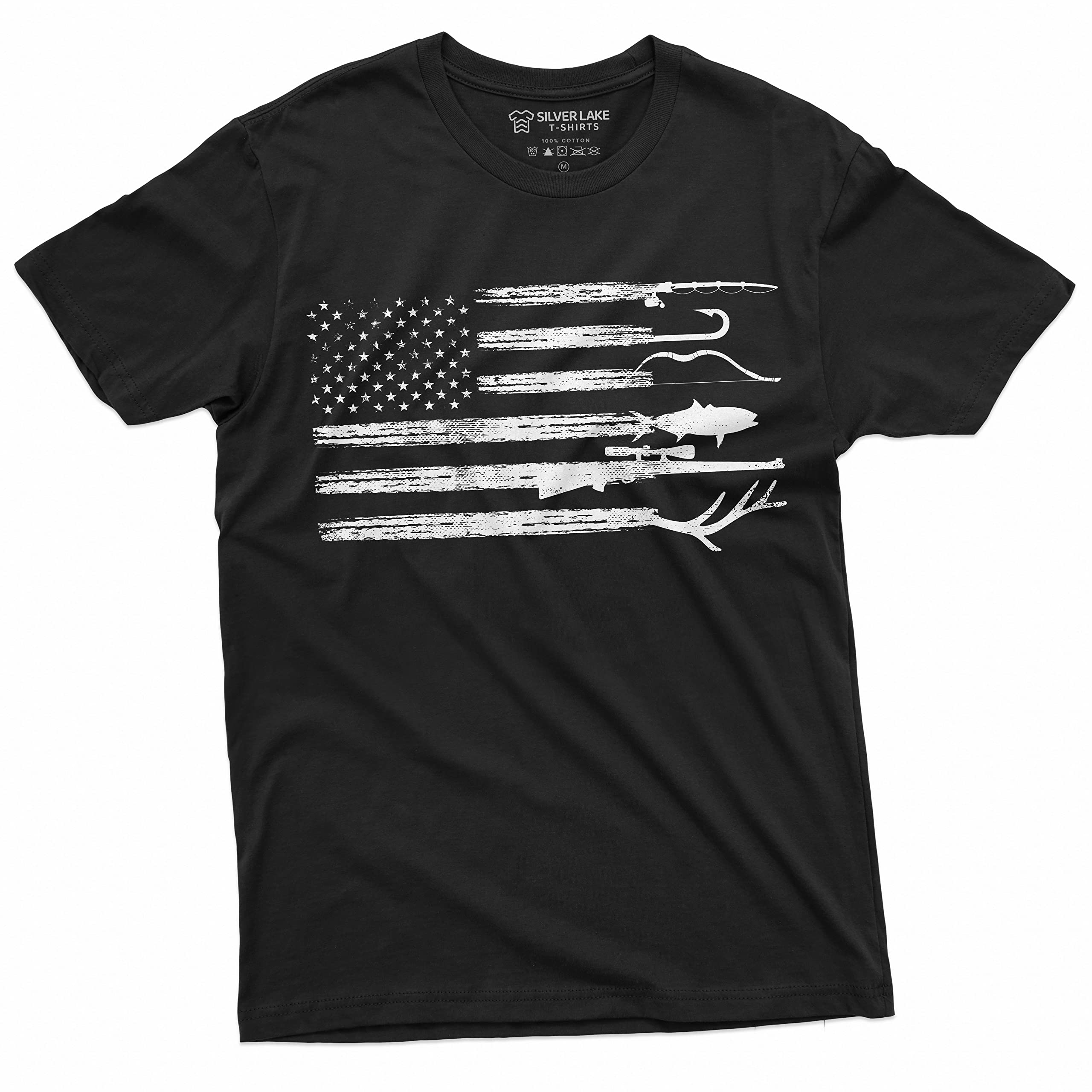 Men's Hunting Fishing Shirt USA Flag Nature Camo Shirt Father Gift Ideas Patriotic Tee