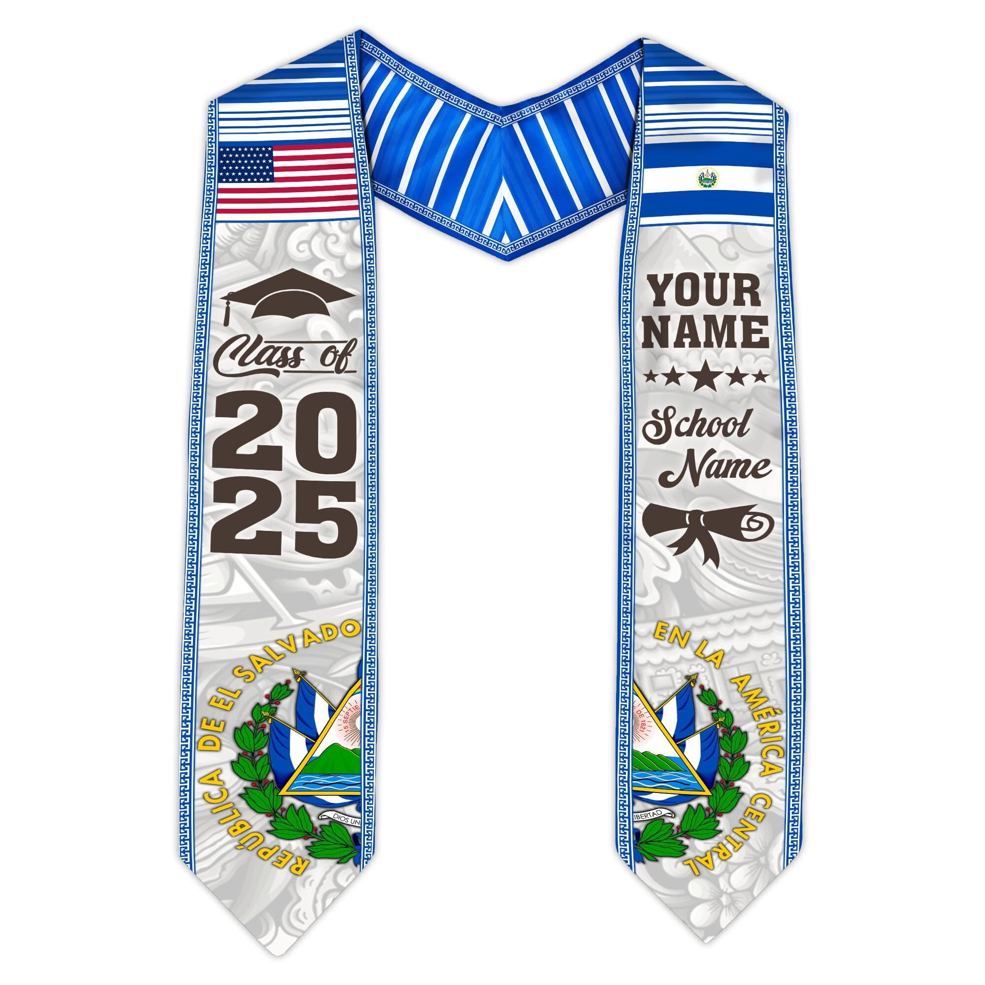 MonkeyVan Personalized Graduation Stole for El Salvador Senior, El Salvador Flag Graduation Sash Class of 2025 Grad Gift S111