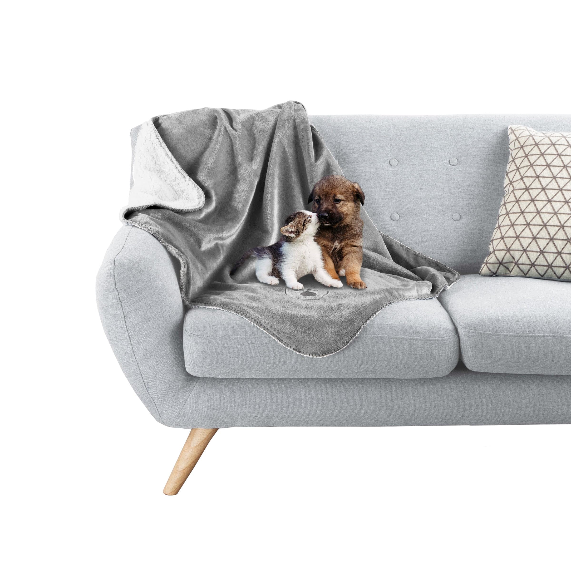 PETMAKER Waterproof Pet Blanket - 30x40-Inch Reversible Sherpa Fleece Throw Protects Couches, Cars, and Beds from Spills, Stains, and Fur (Gray) โ image 1