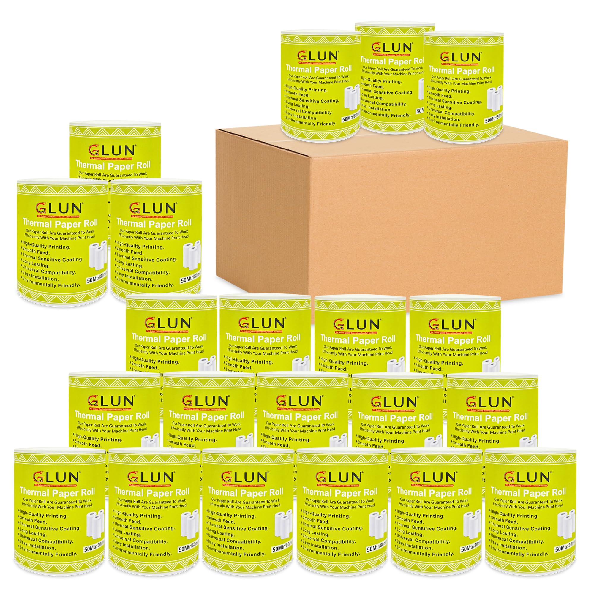 GLUN® Thermal Paper Rolls 80mm(3 inch) x 50 Meter, Smudge-Free POS Receipt Paper for Cash Registers (Pack of 30)