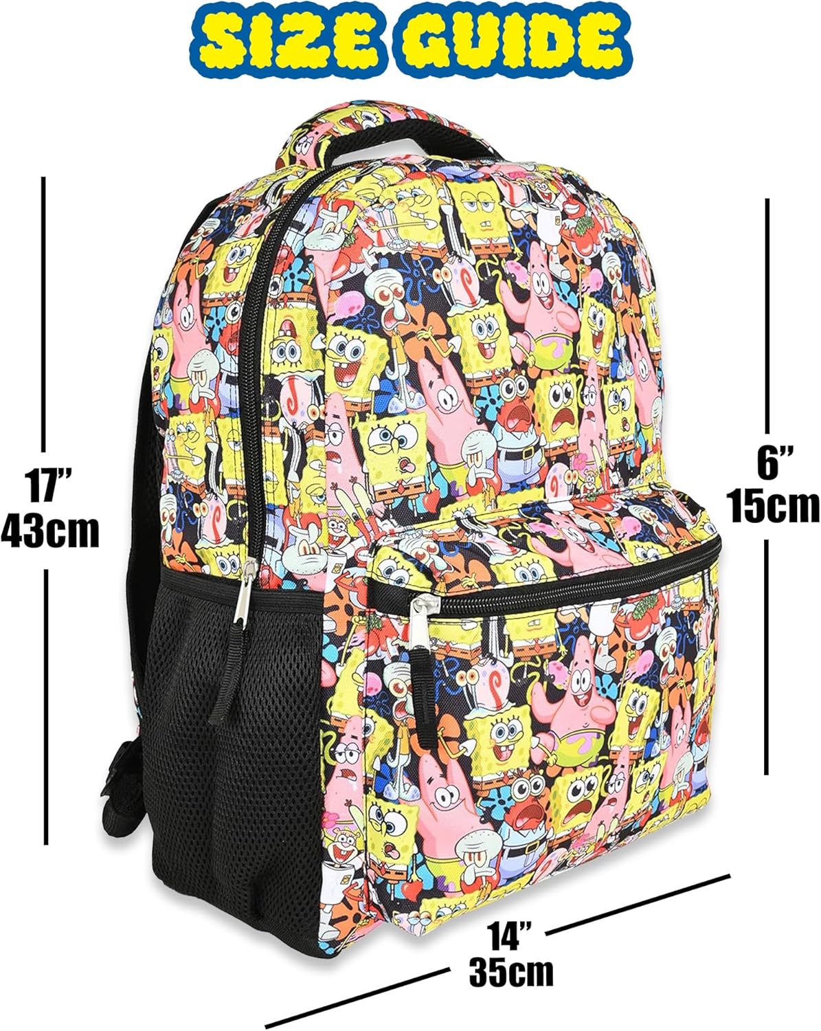 Nickelodeon SpongeBob Backpack for Kids - Officially Licensed SpongeBob SquarePants, Mr. Krabs, Squidward, Plankton Bookbag for Boys and Girls Kids and Adults - Laptop and Lunchbox Compartment