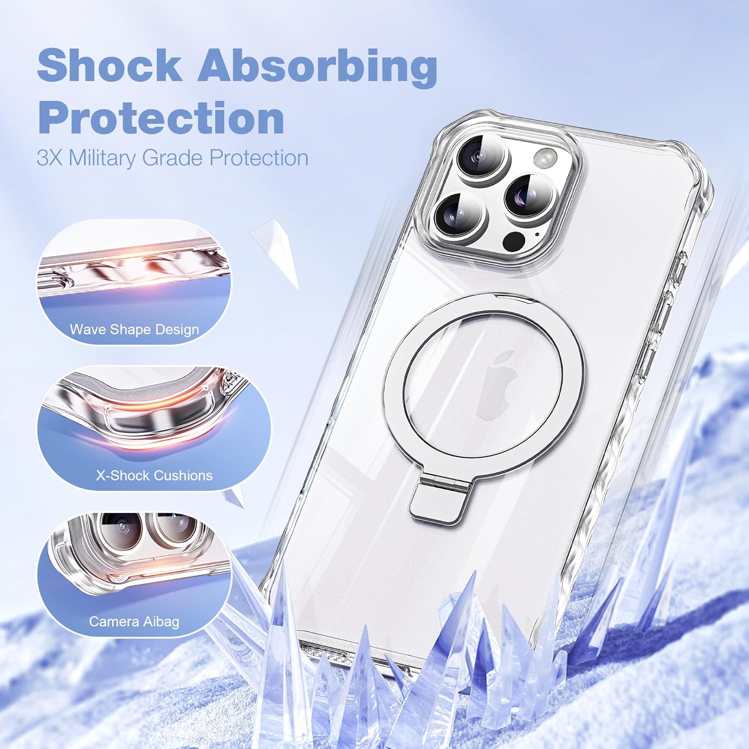 for iPhone 16 Pro Max Case with Magnetic Stand [Compatible with Mag-Safe] [Military Drop Tested] Slim 16 Pro Max Phone Case with Good Grip Curly Wave Edge for Women Men 6.3'', Clear - Image 5