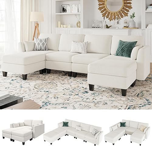 Miniatura 10 de Sofá cama seccional, sofá modular de 6 plazas, cómodo sofá cama seccional, sofás convertibles con otomanas, sofás modulares seccionales para sala de