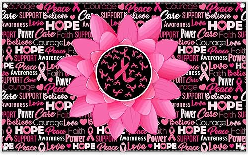 Fondo de concientización sobre el cáncer de mama de 72 x 43 pulgadas, cinta rosa, flor, esperanza, fe, poder, fotografía, fondo, mujeres, fuerza, disponible en Yaxa Peru
