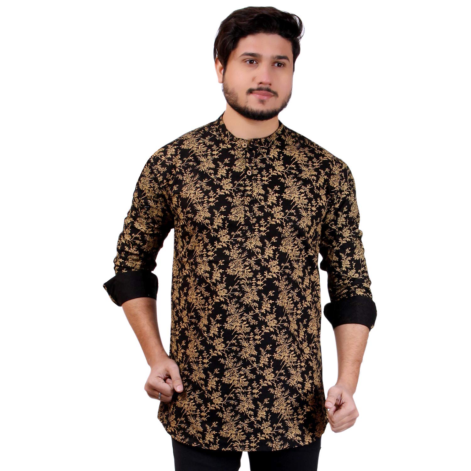 made in the shade Mens Full Sleeve Black Printed Kurta 100% Cotton Material-picture-28
