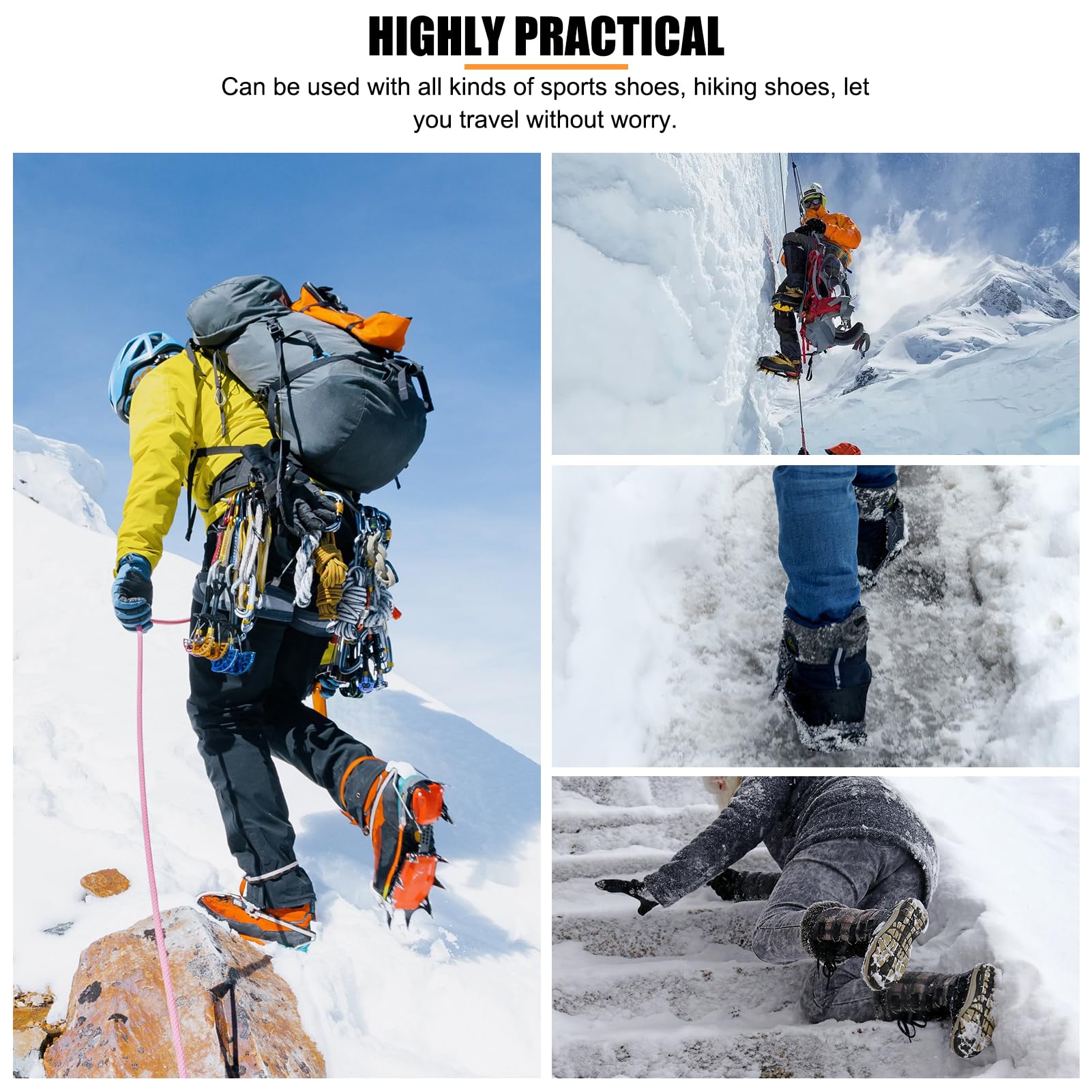 Crampones para Escalar en Hielo, Deportes al Aire Libre portátiles 10 Crampones dentados para Nieve, Pinza de Hielo Antideslizante