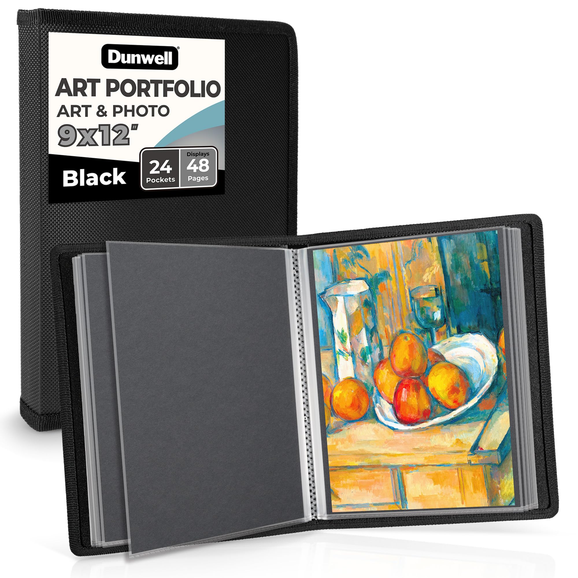 Dunwell Art Portfolio 9x12フォルダー - (ブラック) 黒のマウントペーパー、アートワーク用ポートフォリオフォルダー、9 x 12アートフォルダー、24ポケットディスプレイ48ページ。