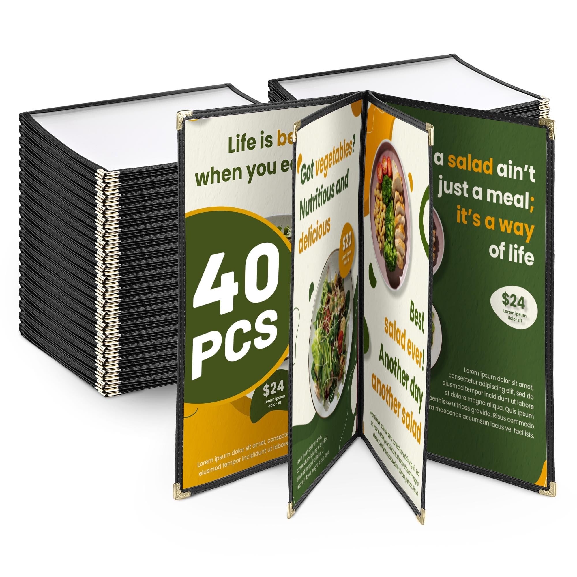 WeChef 40 Pack Restaurant Menu Covers 8.5 x 14inch Book Style 4 Pages 8 Views