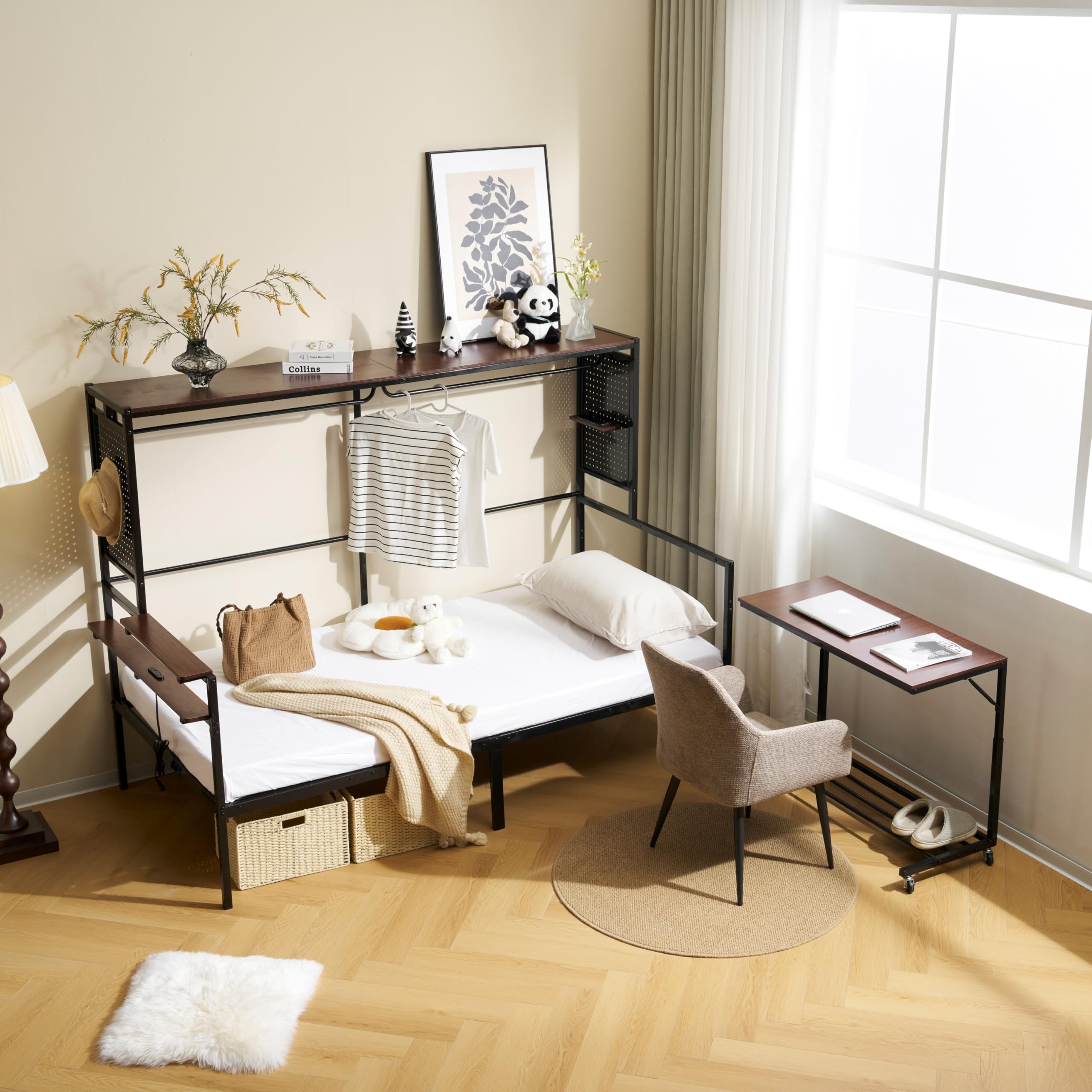 Amazon｜ロフトベッド + デスク付き 収納 シングル パイプ 3in1 耐震