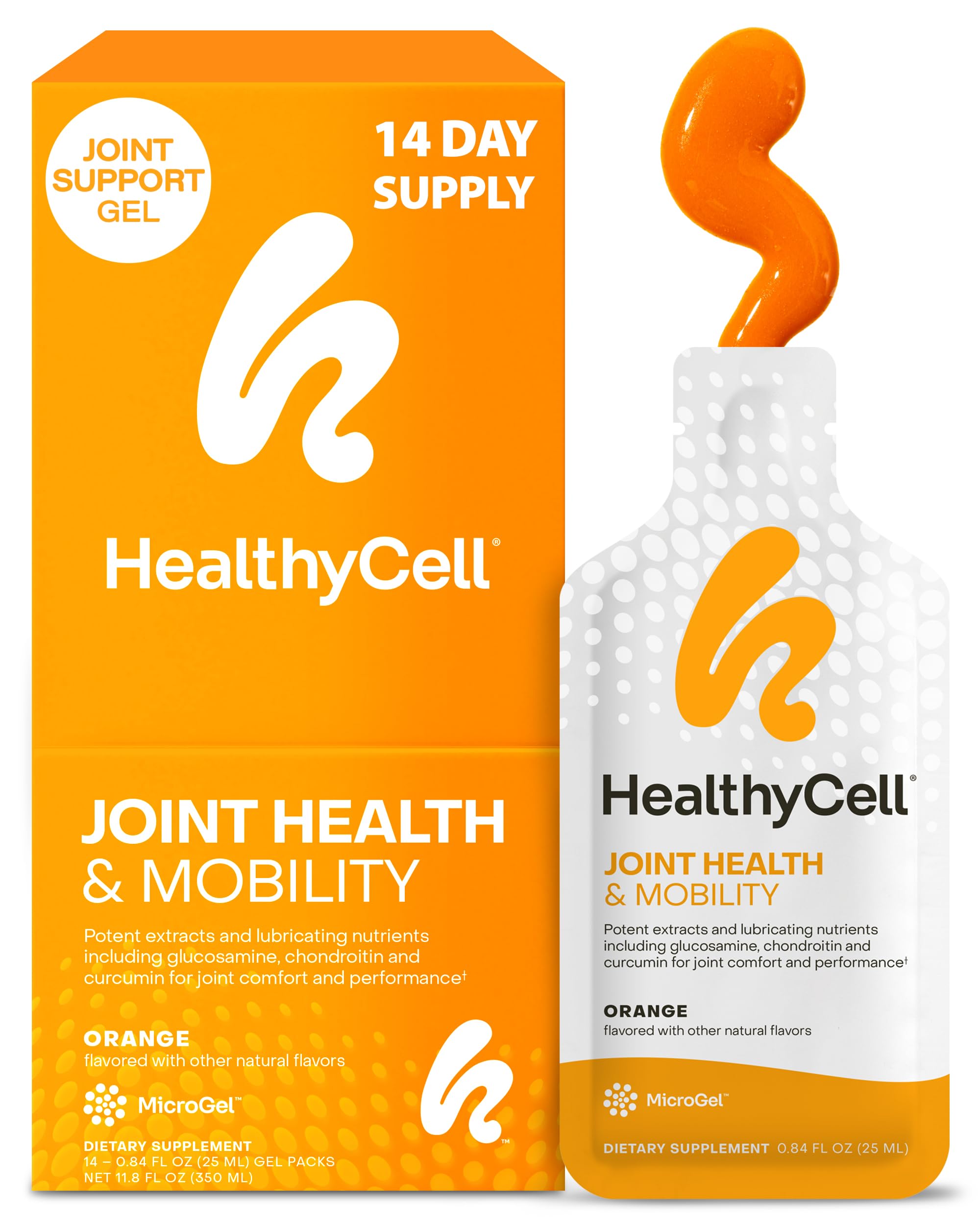 Healthycell Joint Health & Mobility Daily Liquid Supplement - Joint Support Supplement, Inflammation Response, Cartilage & Flexibility with Curcumin, Glucosamine & Chondroitin - 14 Gel Packs