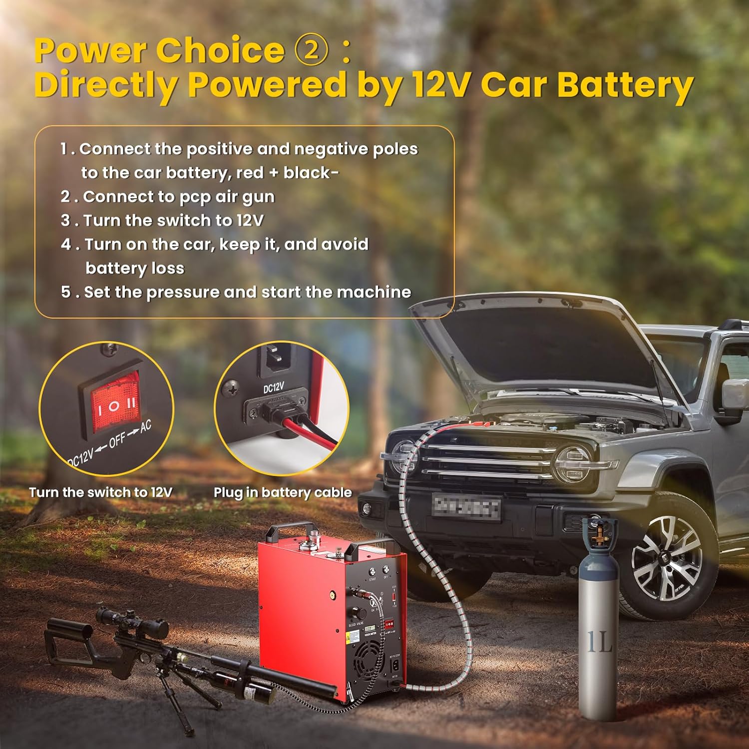 GX PUMP GX-E-CS4-I Portable PCP Air Compressor, 350W Powerful Motor,Max 5800Psi/40Mpa, Built-in Home Converter, Water and Fans Cooling, 5 Hours Continous Work, 12V Auto Stop Paintball Air Compressor - Image 2