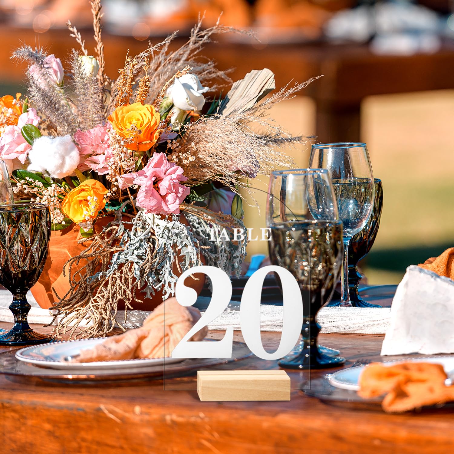 20pz Numeri da Tavolo per Matrimonio in Acrilico con Supporti, Numeri da Tavolo ad Arco in Acrilico Numeri da Tavolo ad Arco con Basi in Legno per Ricevimento di Nozze Festa Decorazione
