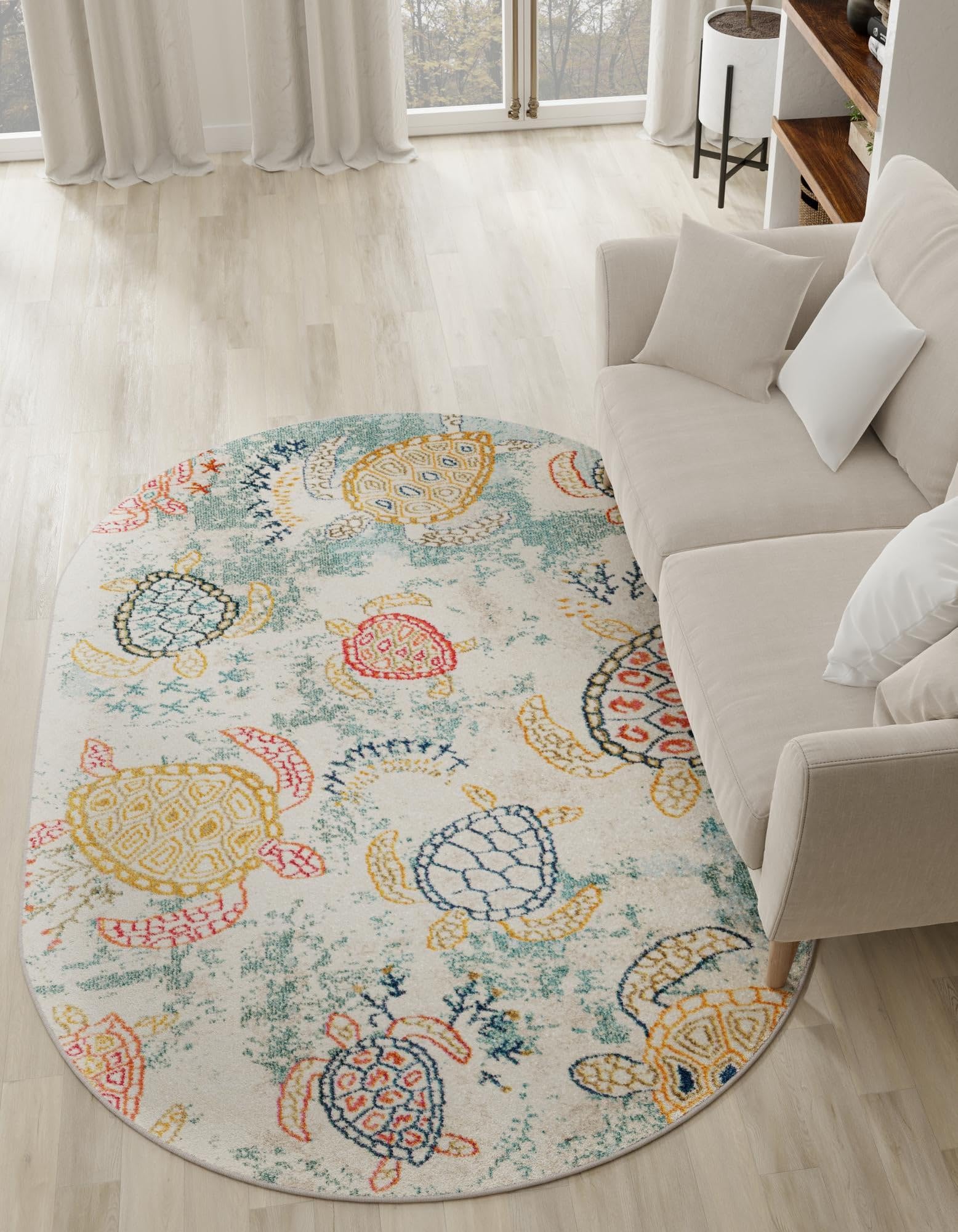 Unique Loom Positano Collection Area Rug - Treasure (8ft Round ,  Beige/Blue)