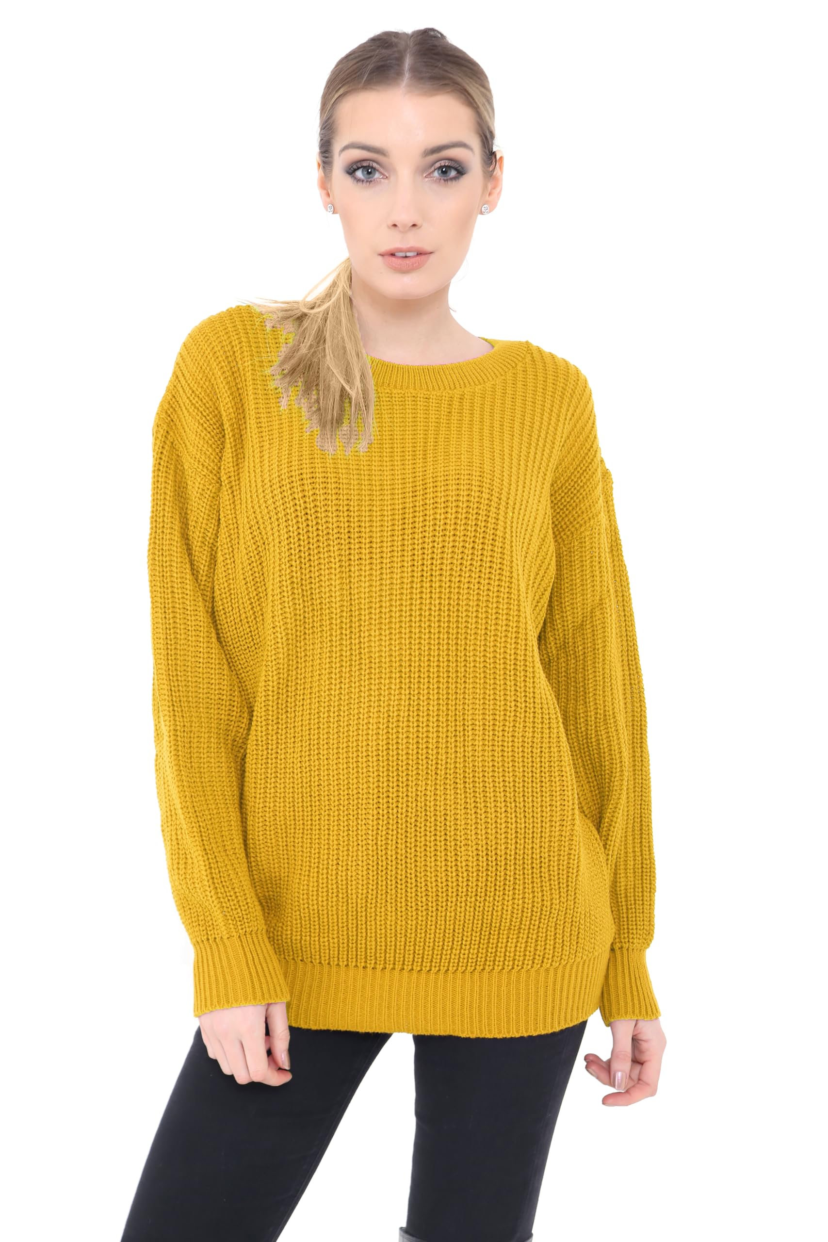 Generation Fashion Women's Mustard New Long Sleeve Knitted Baggy Jumper Oversized Sweater Crew Neck Pullover Top (, Xxl)