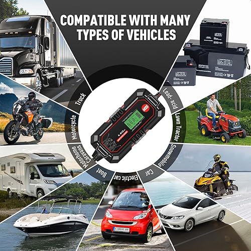 Vista 27 de Sailnovo Cargador de batería de automóvil de 10 A, cargador de goteo de automóvil de 6 V y 12 V, 10 etapas de 14.6 voltios LiFePO4 mantenedor