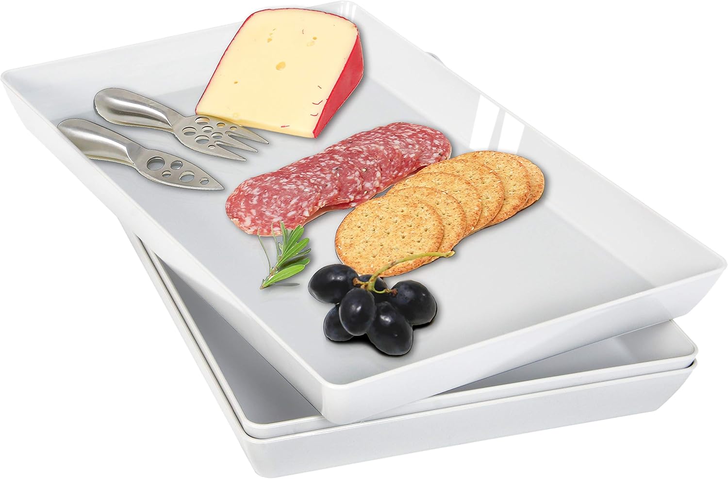 Youngever 3 Pack Reusable 38cm x 25cm Plastic Serving Trays, Serving