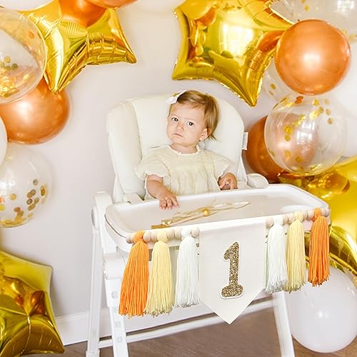 Miniatura 3 de BOOMPA Cartel bohemio para silla alta de primer cumpleaños, guirnalda de borlas de cuentas de madera, pancarta de borla para fiesta de primer