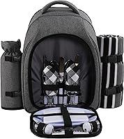 Vista 19 de Mochila para picnic Apollo Walker para 2 personas con compartimento enfriador, soporte desmontable para botellas/vino, manta de vellón, platos y Azul