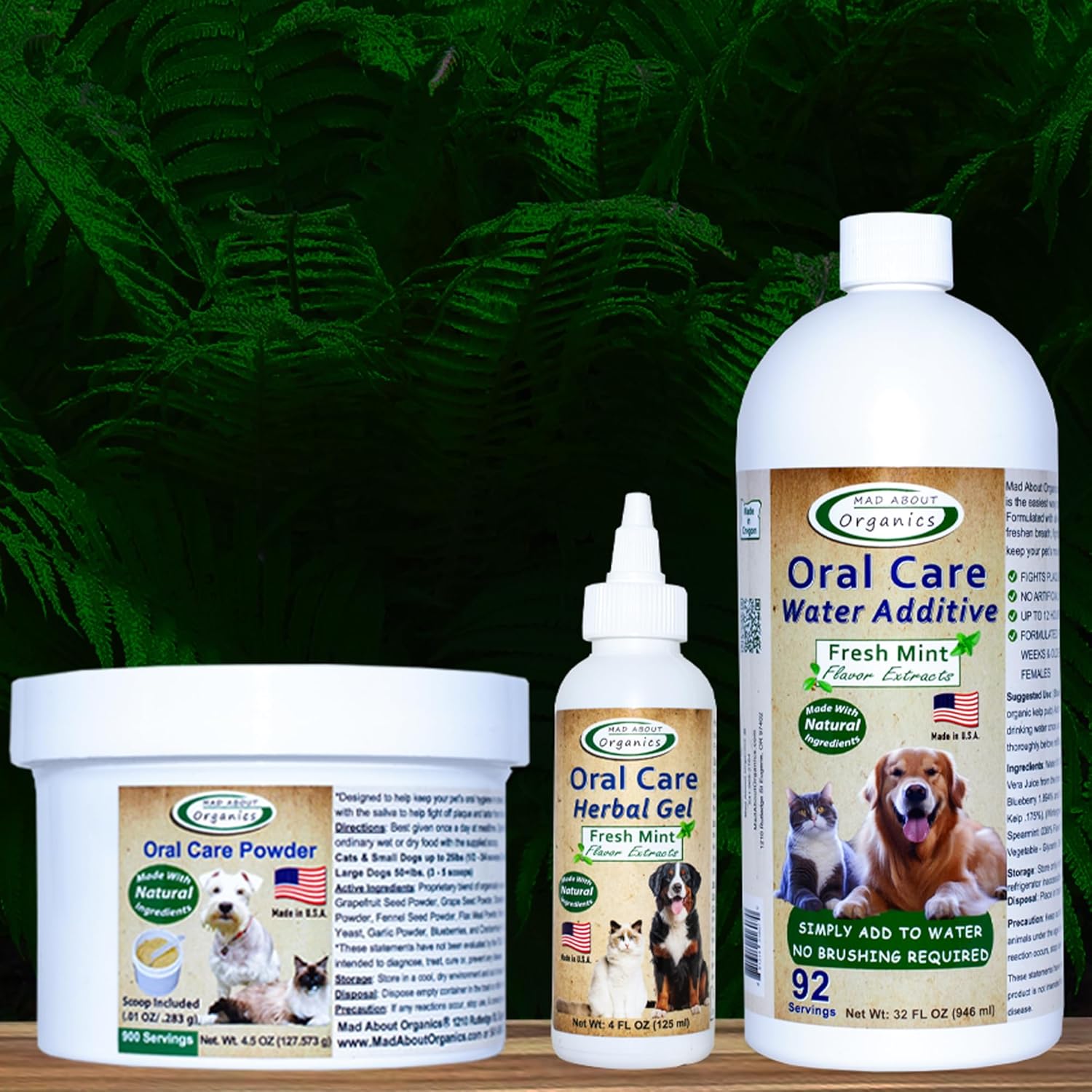 Complete Dental Care Set– Large Dental Powder, 32oz Water Additive, 4oz Dental Gel - Ultimate Pet Bundle for Dog & Cat Oral Health, Plaque & Tartar Control, Teeth Cleaning