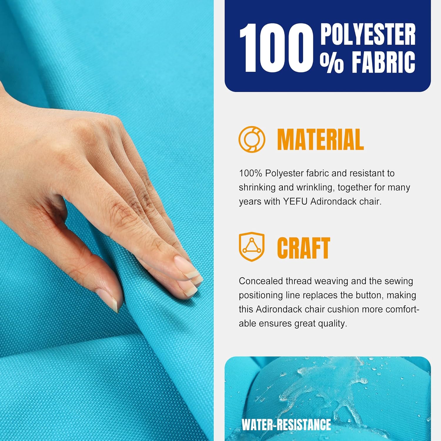 YEFU Adirondack Chair Cushion, Rocking Chair Cushions High Back, Thickened Patio Chair Pad for Indoor and Outdoor, 49x20x4.7 Inch, Aruba Blue, Adirondack Chair Cushions Set of 2