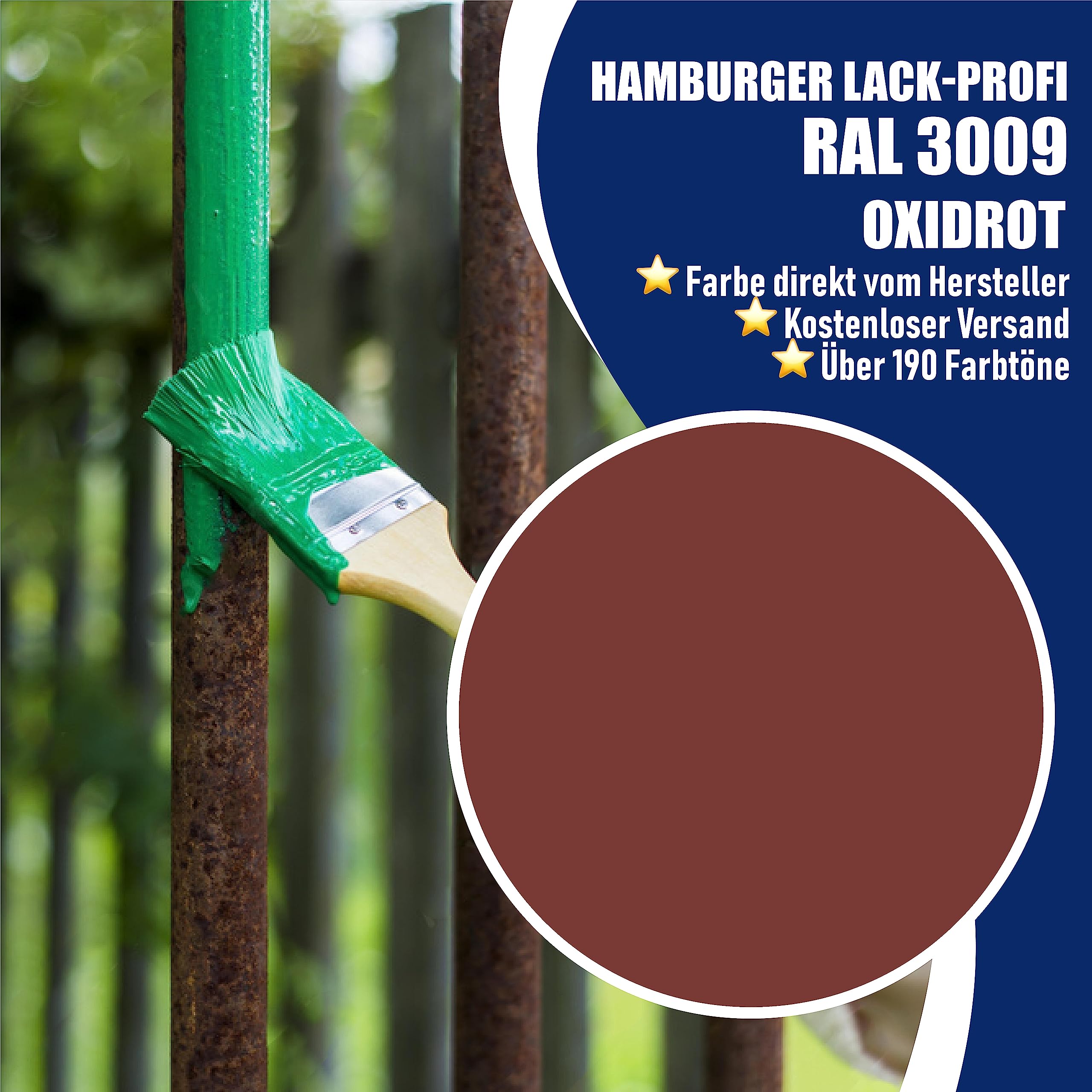 Metallschutzlack 3in1 SEIDENMATT Oxidrot RAL 3009 Rot Metallschutzfarbe 3-in-1 Grundierung, Rostschutz und Deckanstrich in Einem Metalllack Metallfarbe // Hamburger Lack-Profi (1 L)