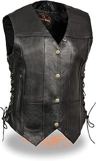 Milwaukee Leather SH1292 Ladies Black Side Laced Leather 6 Pocket Vest with Gun Pockets - Small