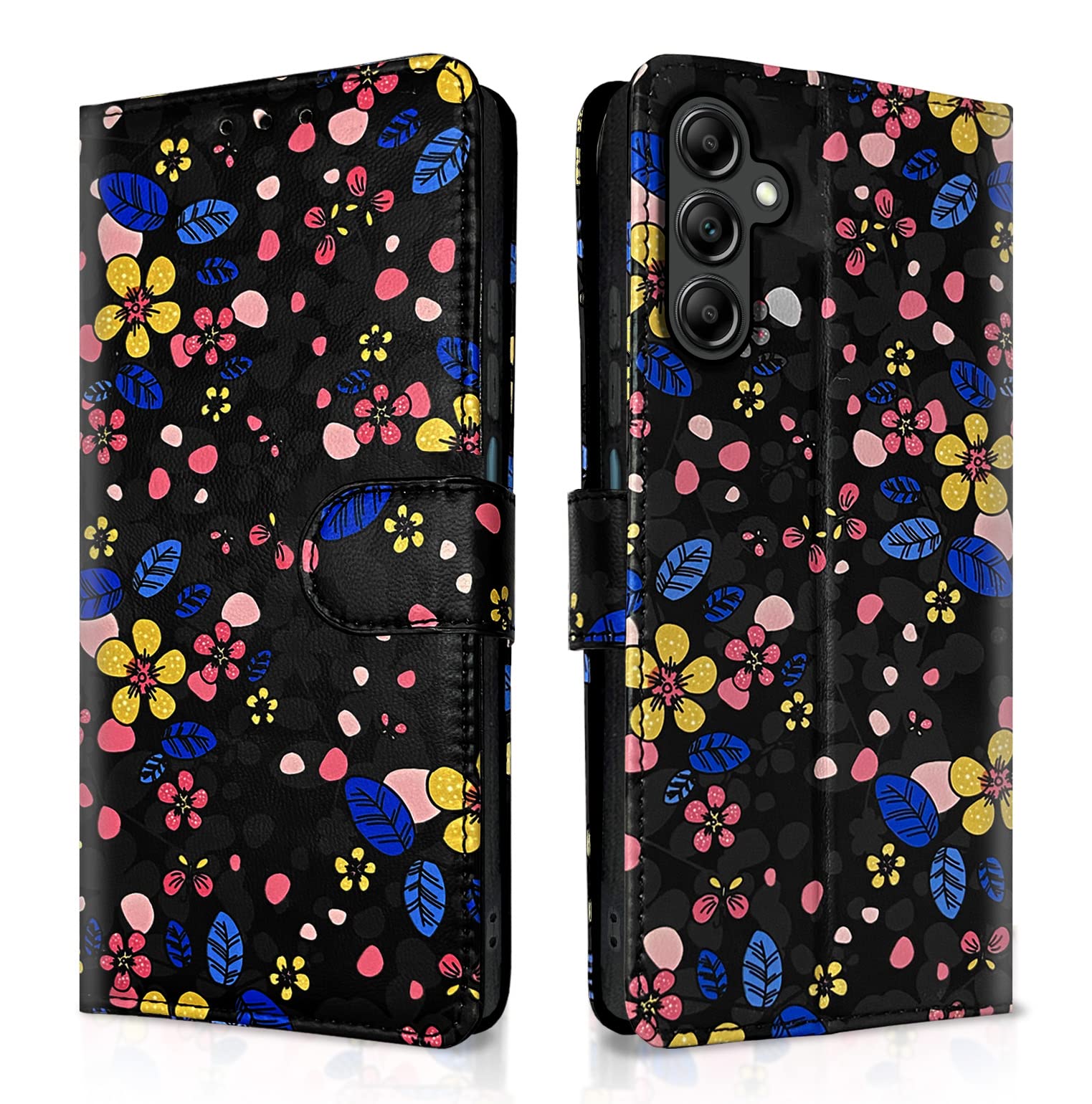Pikkme Samsung Galaxy A14 5G Flip Cover for Girls Leather Finish | Inside TPU with Card Pockets | Wallet Stand and Shock Proof | Complete Protection Flip Case (Black Flower) (B0C2KCP9KV) Amazon Price History, Amazon Price Tracker