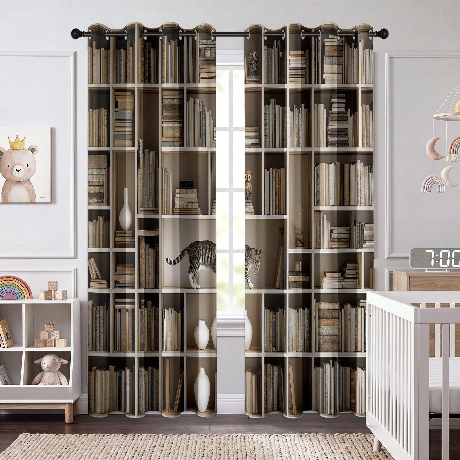 Kremowe zasłony zaciemniające do salonu, 183 cm zasłony wiszące do sypialni, nowoczesna minimalistyczna izolacja termiczna, redukcja hałasu, zasłony z oczkami, 132 x 183 cm, 2 panele, regał na książki