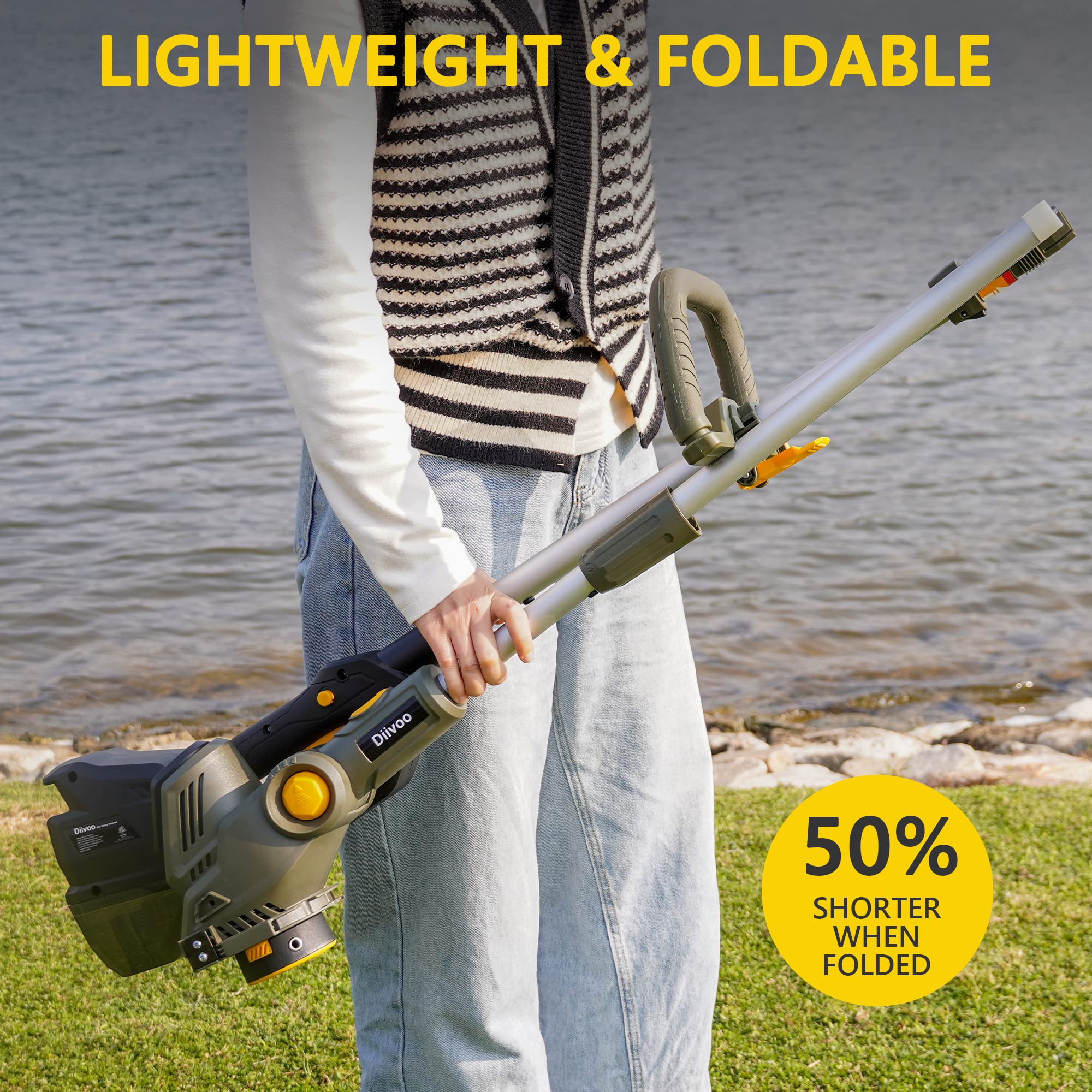 Cordless String Trimmer, Diivoo 40V Battery Powered 2-in-1 Electric Lawn Trimmer & Wheeled Edger, 13-inch Cutting, 2.5Ah Battery and Charger Included, Lightweight for Grass Trimming and Garden Care