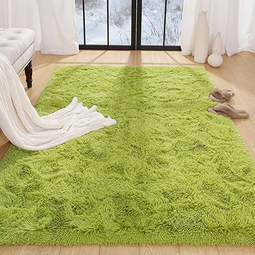 Alfombras verdes para dormitorio, alfombra mullida de 4 x 6 pies, suave y linda, para niños, bebés, niñas, para decoración del hogar, guardería, disponible en Yaxa Peru
