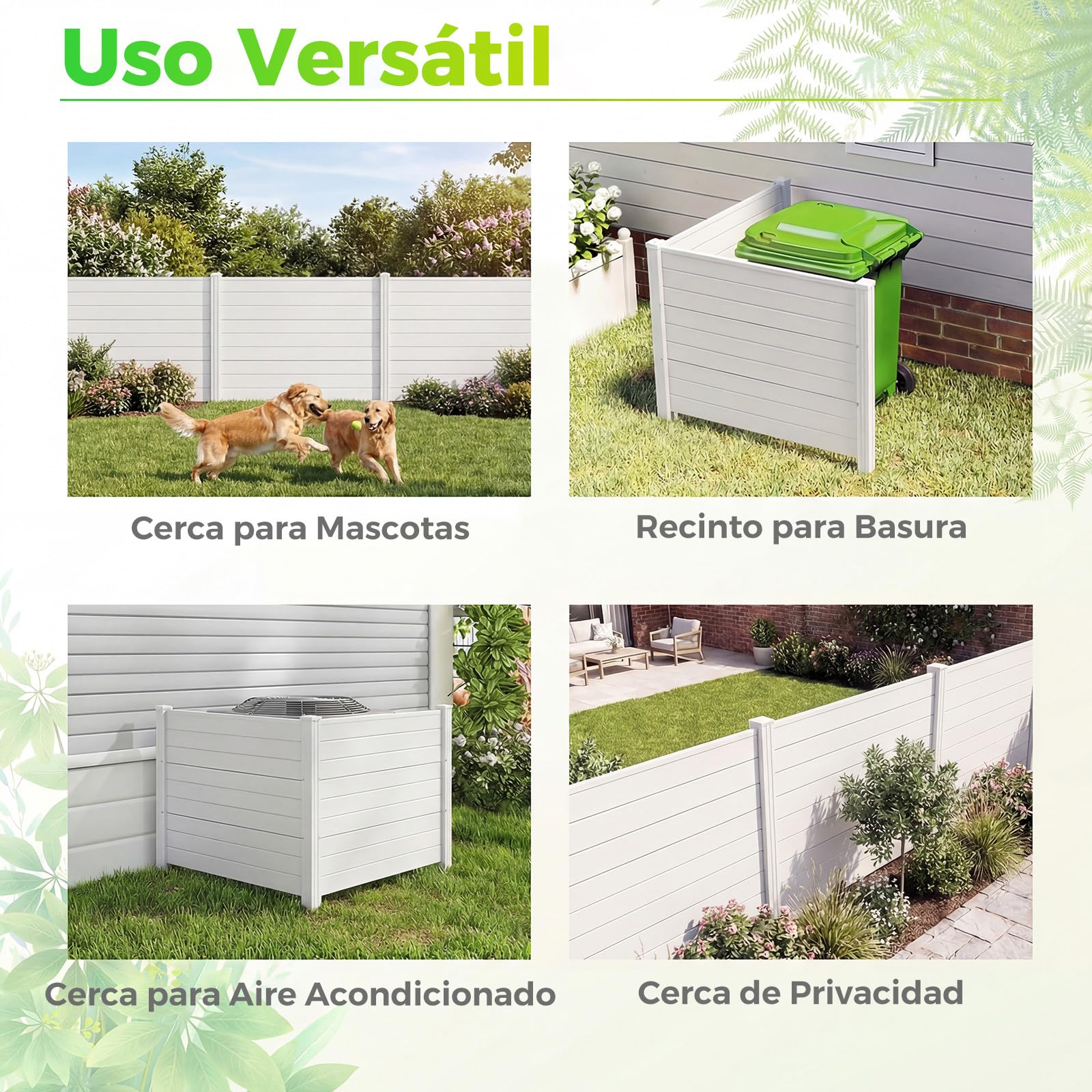 COSTWAY Vallas Jardin PP de 4 Paneles, 1220 x 95 mm, Valla de Ocultacidad | Pantallas de Privacidad con Estacas de Tierra para Aire Acondicionado y Cubo de Basura, Forma Recta o en L