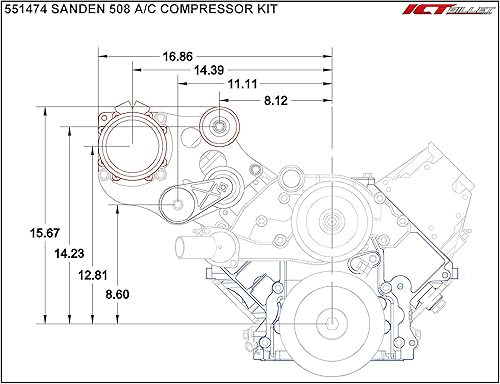 Miniatura 5 de ICT Billet Kit de soporte para compresor de aire acondicionado compatible con LS Corvette - Sanden 508 AC LS AC GTO 551474-1